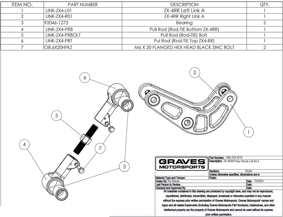 Graves Kawasaki ZX-4RR Rear Shock Links + Pull Rod Kit LINK-ZX4-KITA