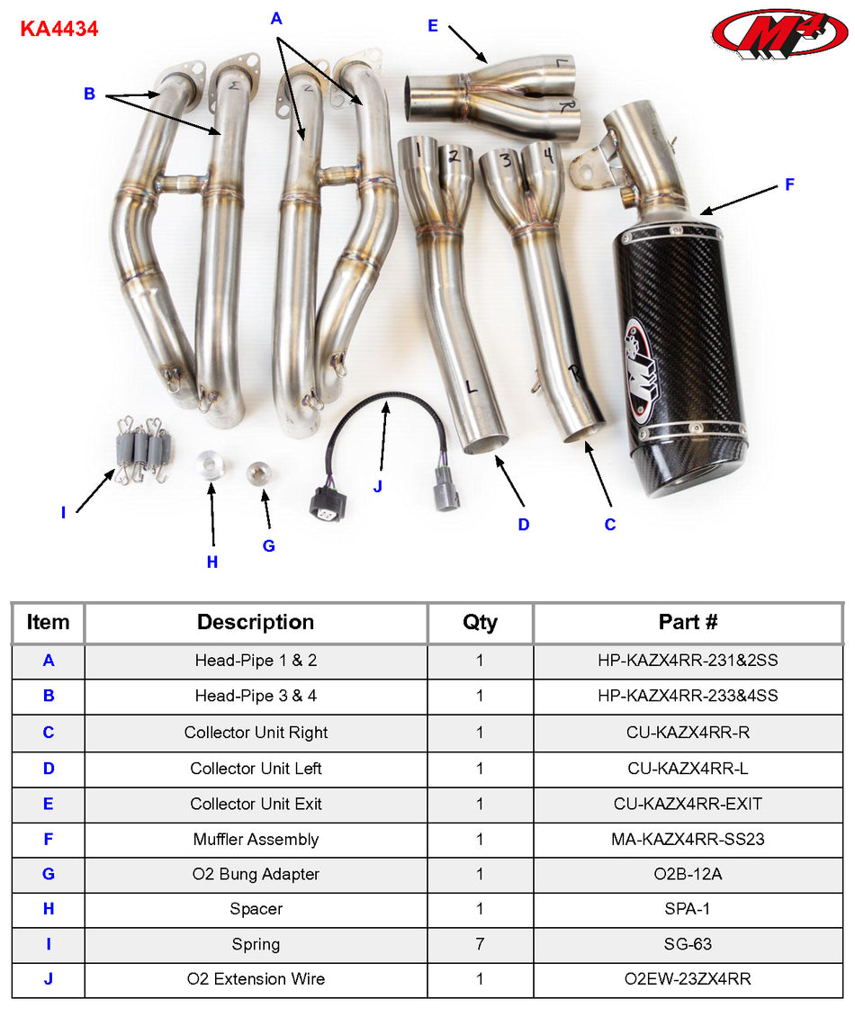 M4 full system stainless steel  with street slayer carbon fiber X96 canister 2023- 2025 Kawasaki ZX-4RR KA4434