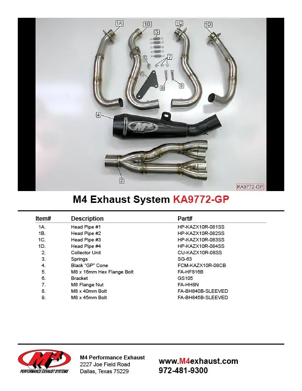 Sistema completo de escape M4 GP Negro 2008-2010 ZX10 KA9772-GP