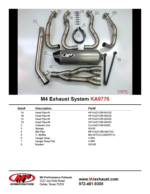 M4 Exhaust RACE Full System Titanium Canister 2008-2010 ZX10 KA9776