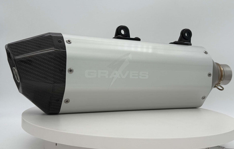 Graves 2024  -2025 KTM 350/450/500 EXC-F, XCF-W  - Husqvarna - GasGas Dual Stage Quiet Core Stainless Exhaust - Silver EXK-24EXC-SOSA-Q