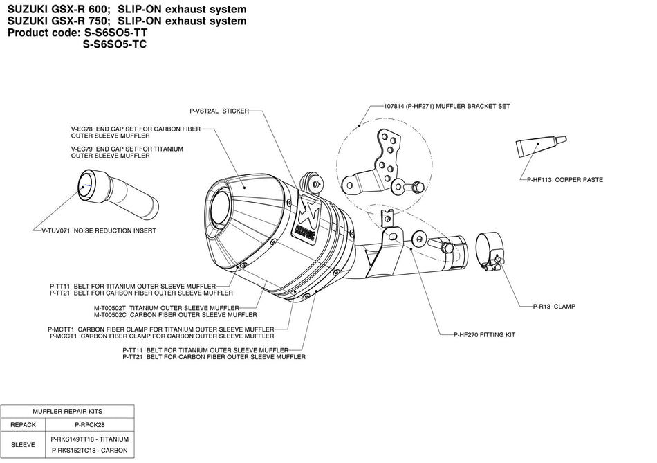 AKRAPOVIC Slip-On Line Muffler - Carbon Fiber GSX-R 600/750 2006-2007   S-S6SO5-TC 1811-1425