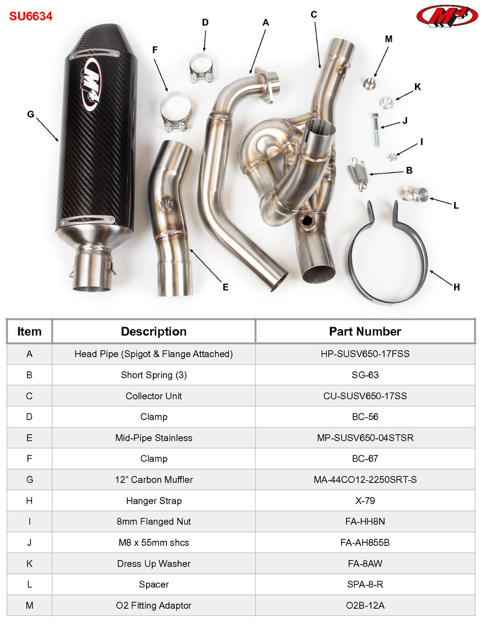 M4 Auspuff Komplettsystem Carbonfaser-Kanister 2017-2022 SV 650 SU6634