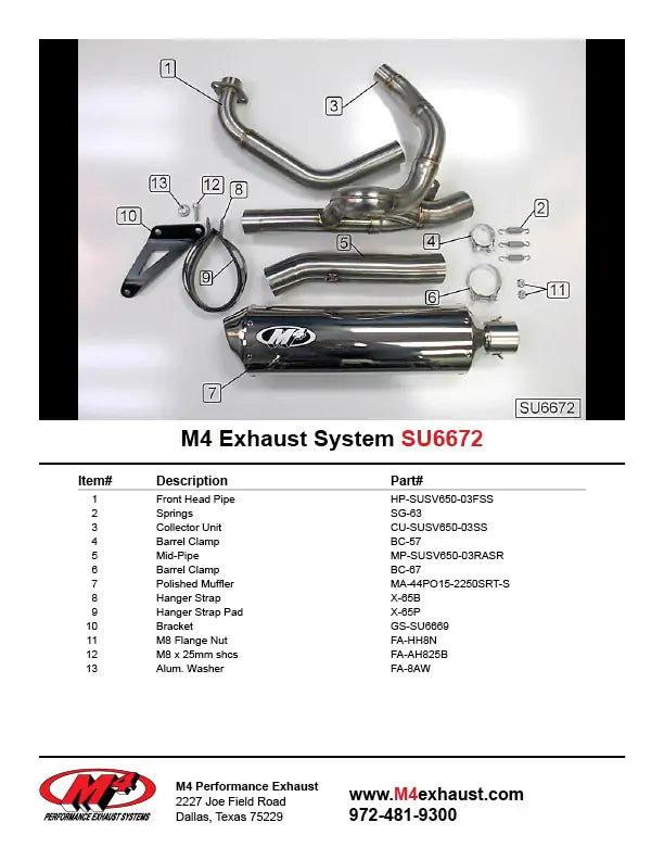 M4 Exhaust RACE Full System Polished Canister 2003 SV 650 SU6672