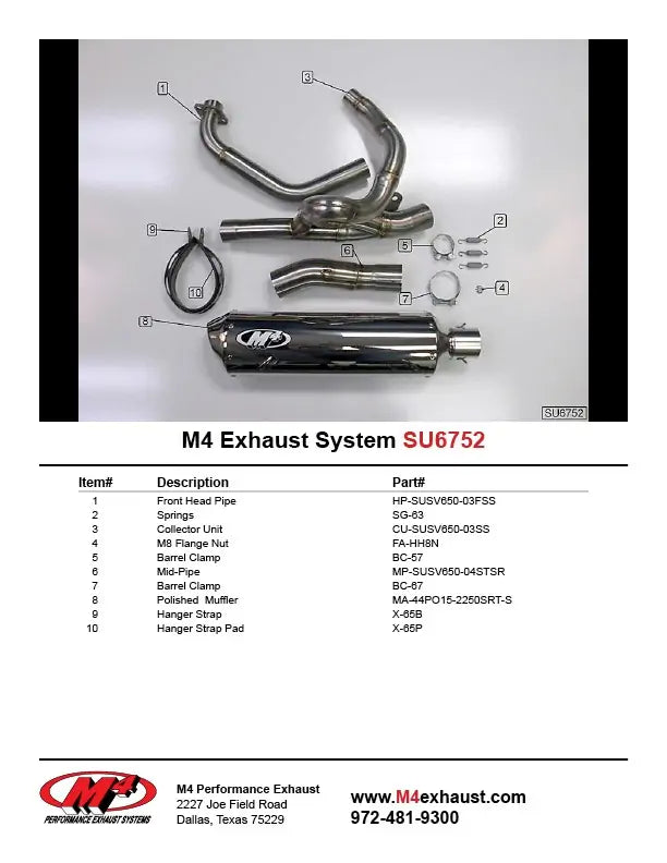 M4 Exhaust Full System Polished Canister 2004-2010 SV 650 SU6752