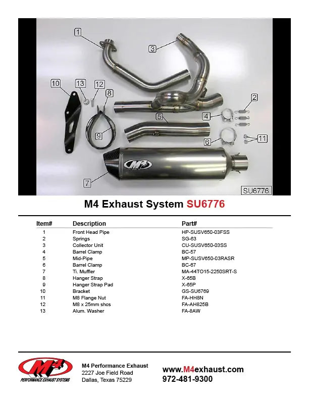 M4 Exhaust RACE Full System Titanium Canister 2004-2010 SV 650 SU6776