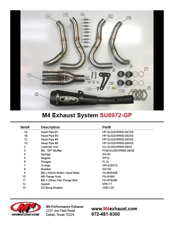 Sistema completo de escape M4 Negro GP 2008-2010 GSXR 600/750 SU6972-GP