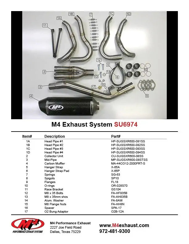 Sistema completo de escape M4, recipiente de fibra de carbono 2008-2010 GSXR 600/750 SU6974