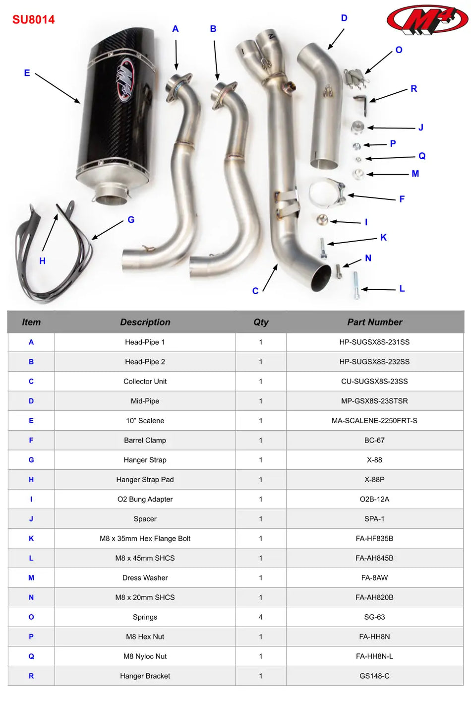 M4  Full System with Scalene Carbon Canister 2023-2025 Suzuki GSX-8S/R  SU8014