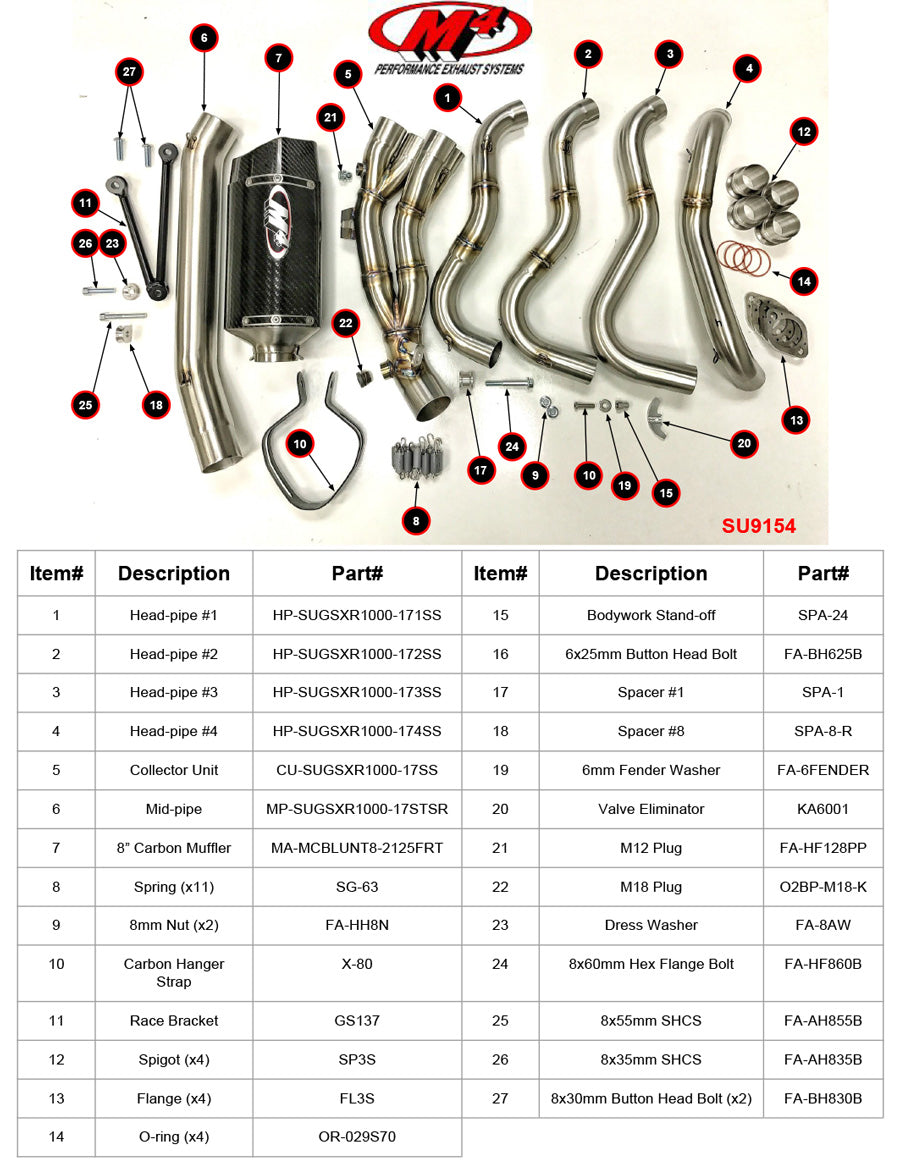 M4 Exhaust Full System Tech 1 Carbon 2017-2024 GSXR1000 gsx 1000 SU9154