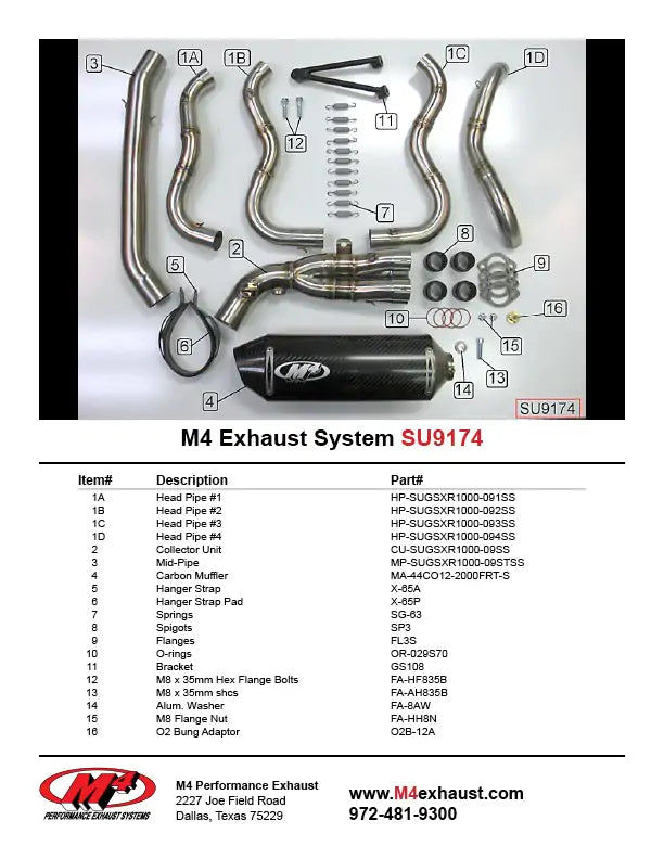 Sistema completo de escape M4, bote de fibra de carbono 2009-2011 GSXR 1000 SU9174