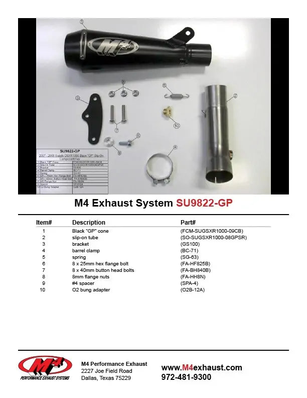 M4 Exhaust GP Black Slip On 2007-2008 GSXR1000 SU9822-GP