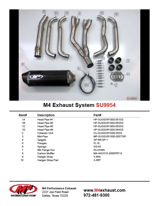 Sistema completo de escape M4, bote de fibra de carbono 2005-2006 GSXR 1000 SU9954