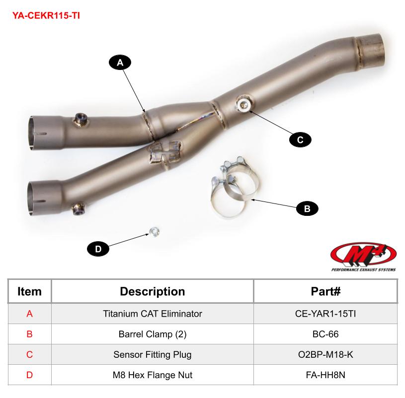 M4 Auspuff Katalysator Eliminierungskit - Titan 2015-2024 R1 YA-CEKR115-Ti