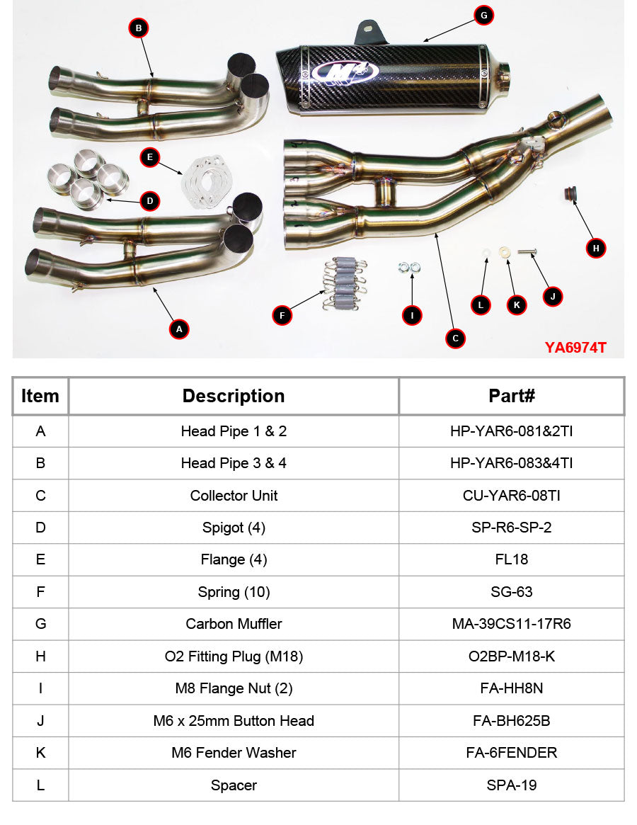 M4 Auspuffanlage Volltitanium Carbonfaser-Kanister R6 2006-2020 YA6974T