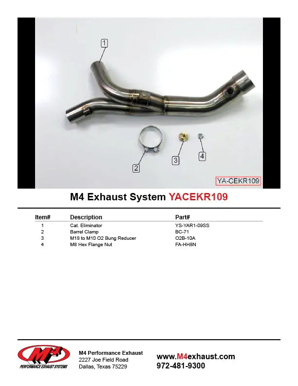 M4 Exhaust Catalytic Converter Eliminator 2009-2014 R1 YA-CEKR109