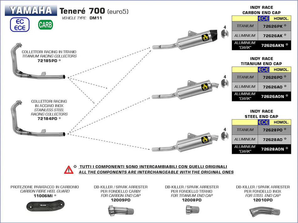 Arrow Yamaha Tenere 700  2019-2024  Indy Race Homo L.Aluminium Silencer With Welded Link Pi Pe 72626ao