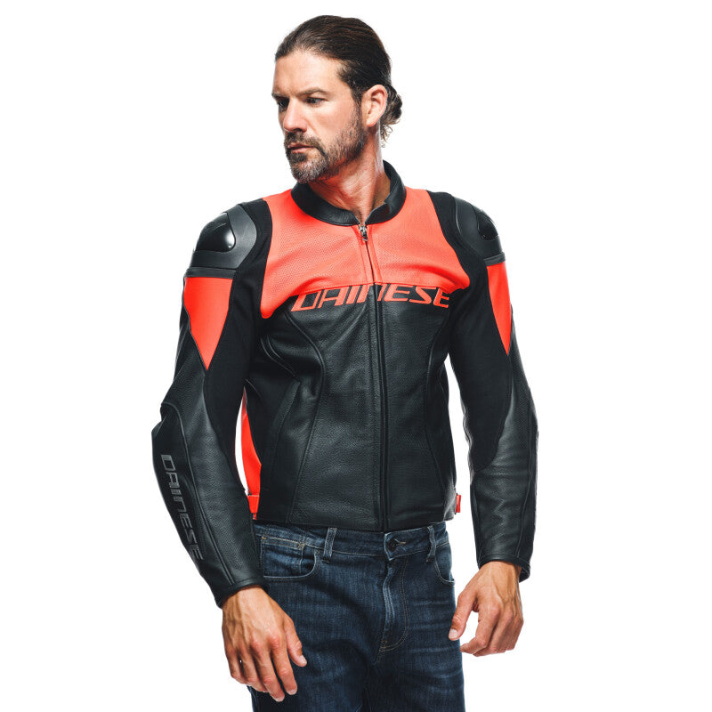 Dainese Racing 4 Leather Jacket Perforated Black/Fluorescent Red Size - 44 201533849-628-44