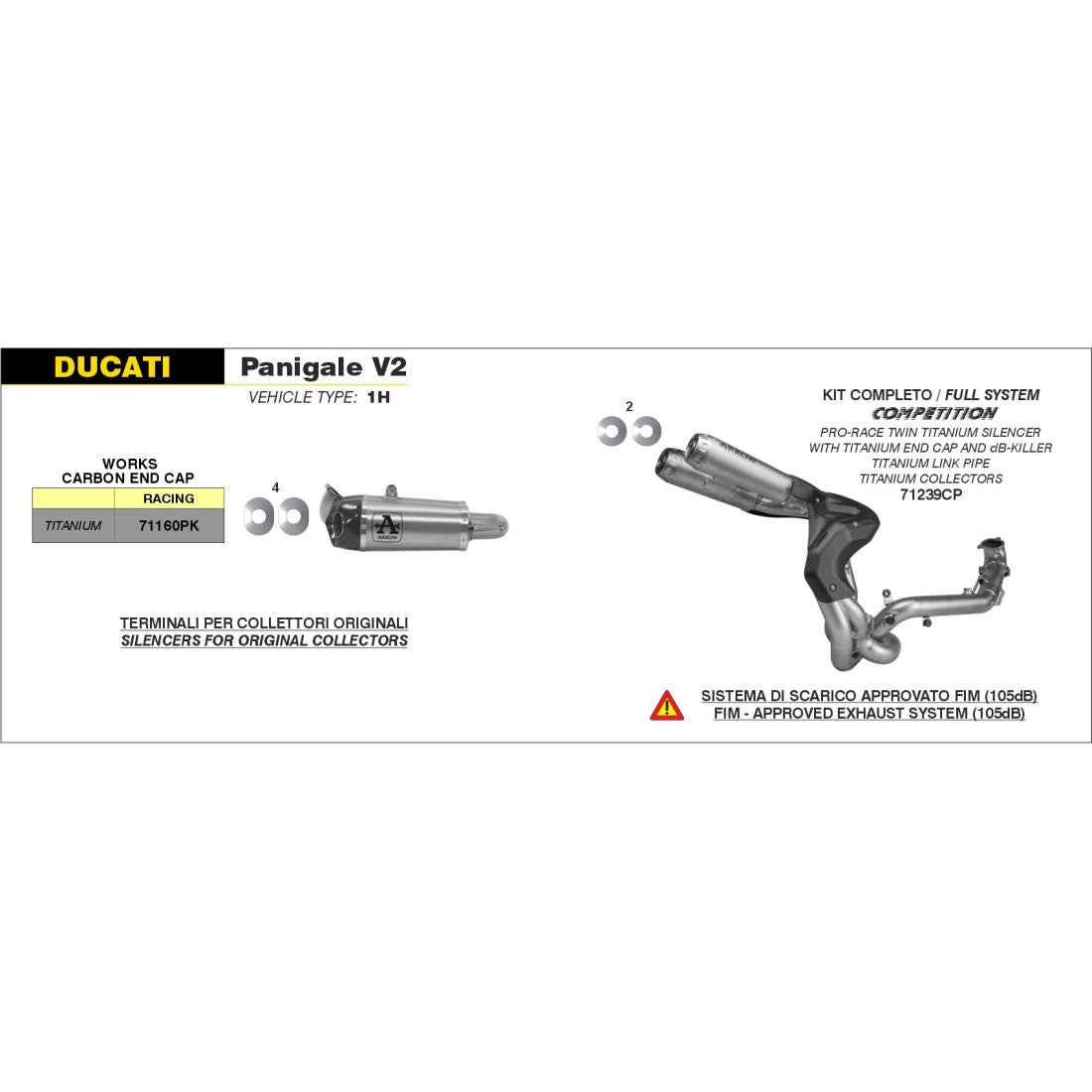 71239CP Arrow Full Titanium Exhaust Ducati Panigale V2 2020-2024 /STREETFIGHTER 22-24 V2  Undertail Racing Competition