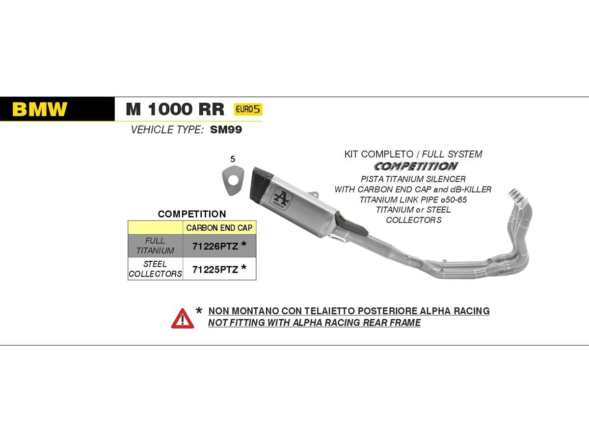 71204PTZ Arrow  Competition EVO-2 Full System Exhaust  Titanium   with Stainless Steel Collector for BMW S1000RR /M1000RR 2020 - 2024