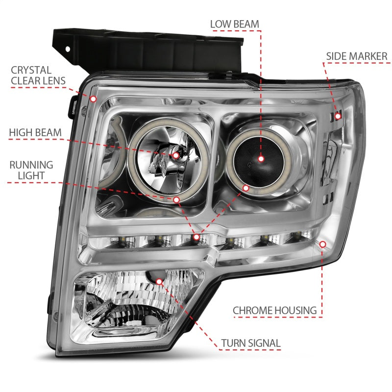 ANZO 2009-2014 Ford F-150 Projector Headlights w/ Halo Chrome (CCFL) G2 111297