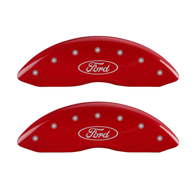 MGP 4 Caliper Covers Engraved Front & Rear Oval logo/Ford Red finish silver ch 10219SFRDRD
