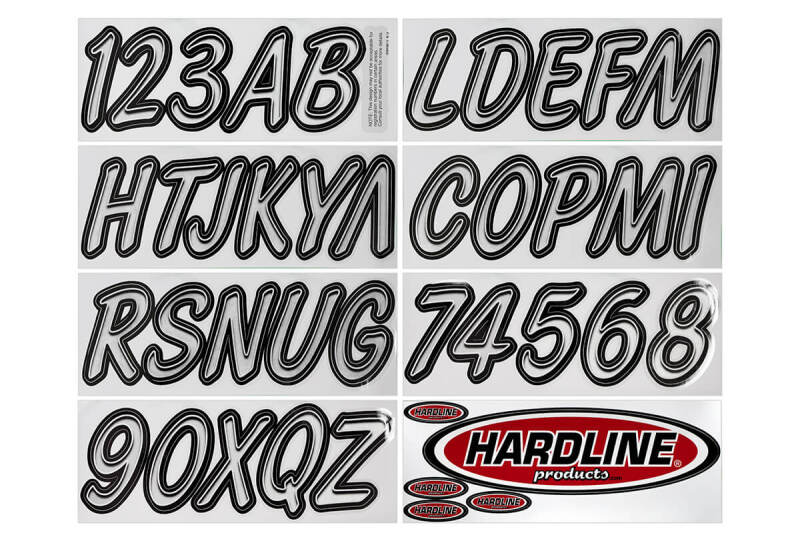 Hardline Boat Lettering Registration Kit 3 in. - 400 Silver/Black SIBKG400