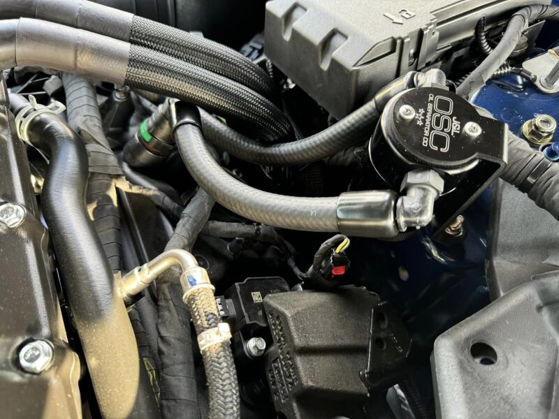 J&L 2024 Ford Mustang GT w/ Whipple Supercharger Oil Separator 3.0 PCV Side - Black Anodized 3092P-B