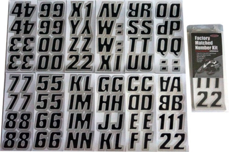 Hardline Snowmobile Lettering Registration Kit 2 in. - 500 Black/Silver BLKSI500