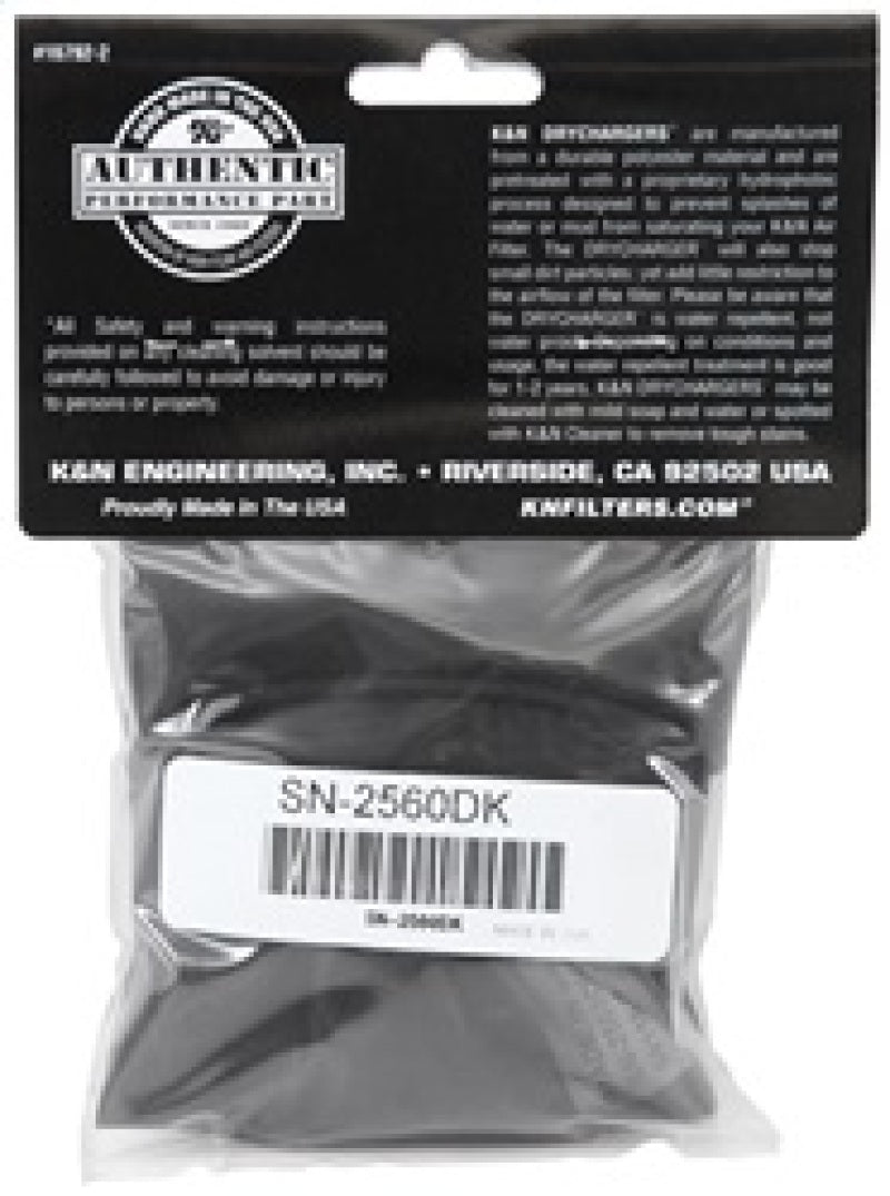 K&N Filter Wrap Drycharger Oval Tapered Black - 3.25in Base I/S Width x 2.5in Top I/S Width x 7in H SN-2560DK