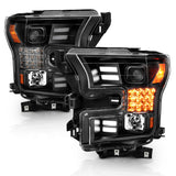 ANZO 15-17 Ford F-150 Project Headlights w/ Plank Style Design Black w/ Amber Sequential Turn Signal 111408