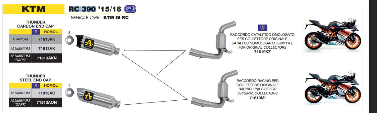 Arrow Ktm RC 390 15/16   Homologated Euro4 Link Pipe 71619kz