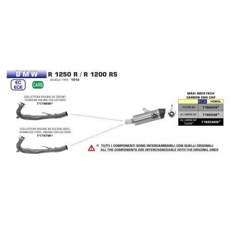 71925PK Arrow Maxi Race-Tech Slip-on Exhaust, Titanium for BMW R1250R/RS 19-20