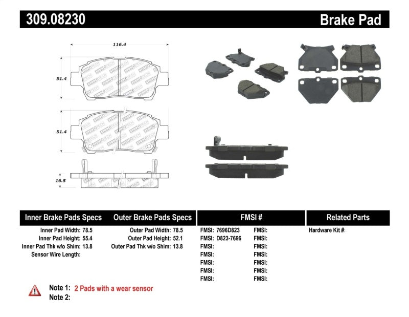 StopTech Performance 00-05 Celica GT-S Rear Brake Pads 309.0823