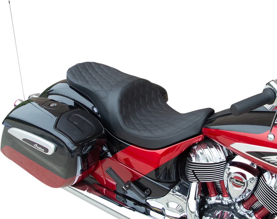 DRAG SPECIALTIES Low Profile Touring Seat - Double Diamond - Black Stitch - Solar Reflective - '14-'22 Indian 0810-2274