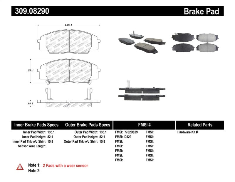 StopTech Performance 00-09 S2000/06+ Civic Si/02-06 RSX-S (non base) Front Brake Pads 309.0829