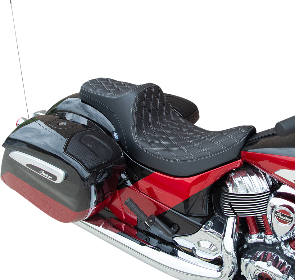 DRAG SPECIALTIES Predator III Seat - Double Diamond - Silver Stitching - Vinyl - '14-'22 Indian 0810-2263