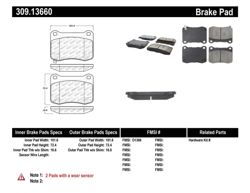 StopTech Performance 08-09 Lexus IS F Rear Brake Pads 309.1366