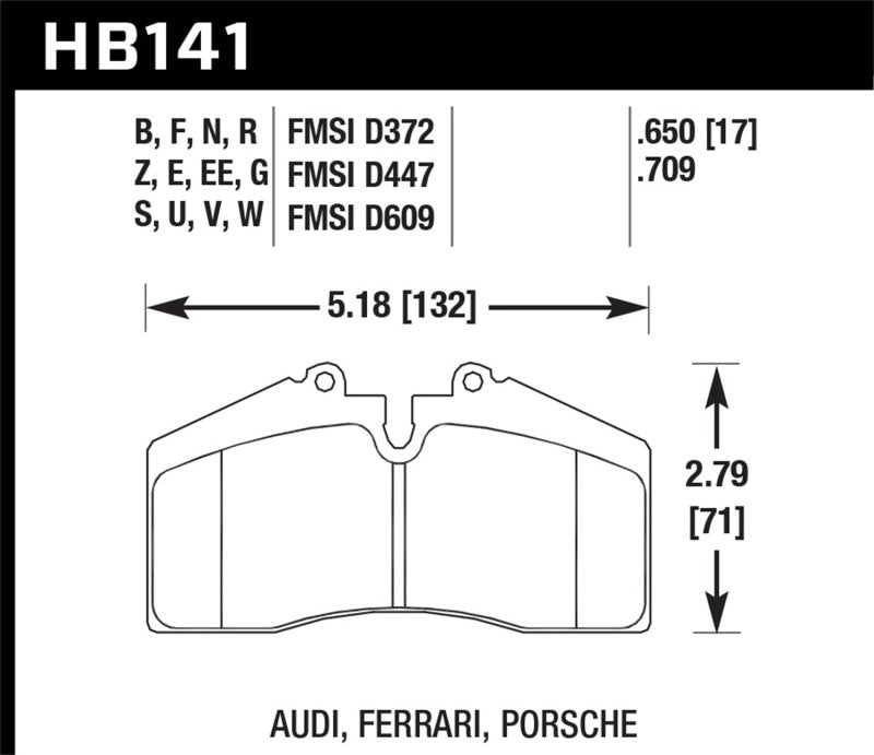 Hawk 94-96 Ferrari 456GT Rear / 91-94 Porsche 911 Rear / 94-98 Porsche 911 Front / 86-91 Porsche 928 KHB141U.650