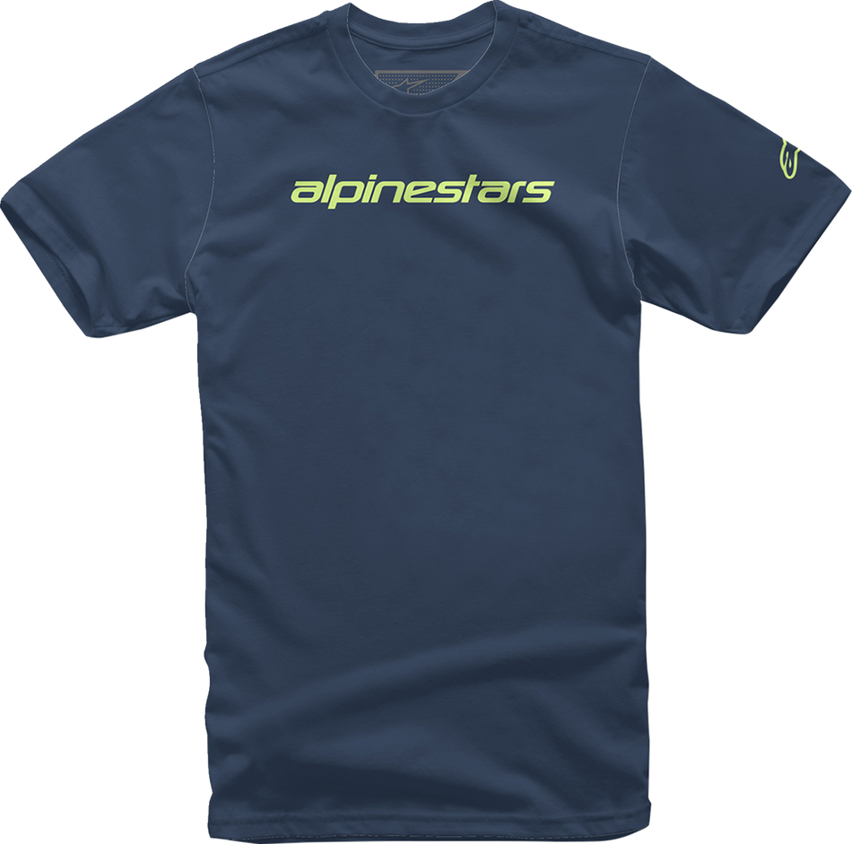 ALPINESTARS Linear Wordmark T-Shirt – Marineblau/Limette – Medium 1212-720207036M