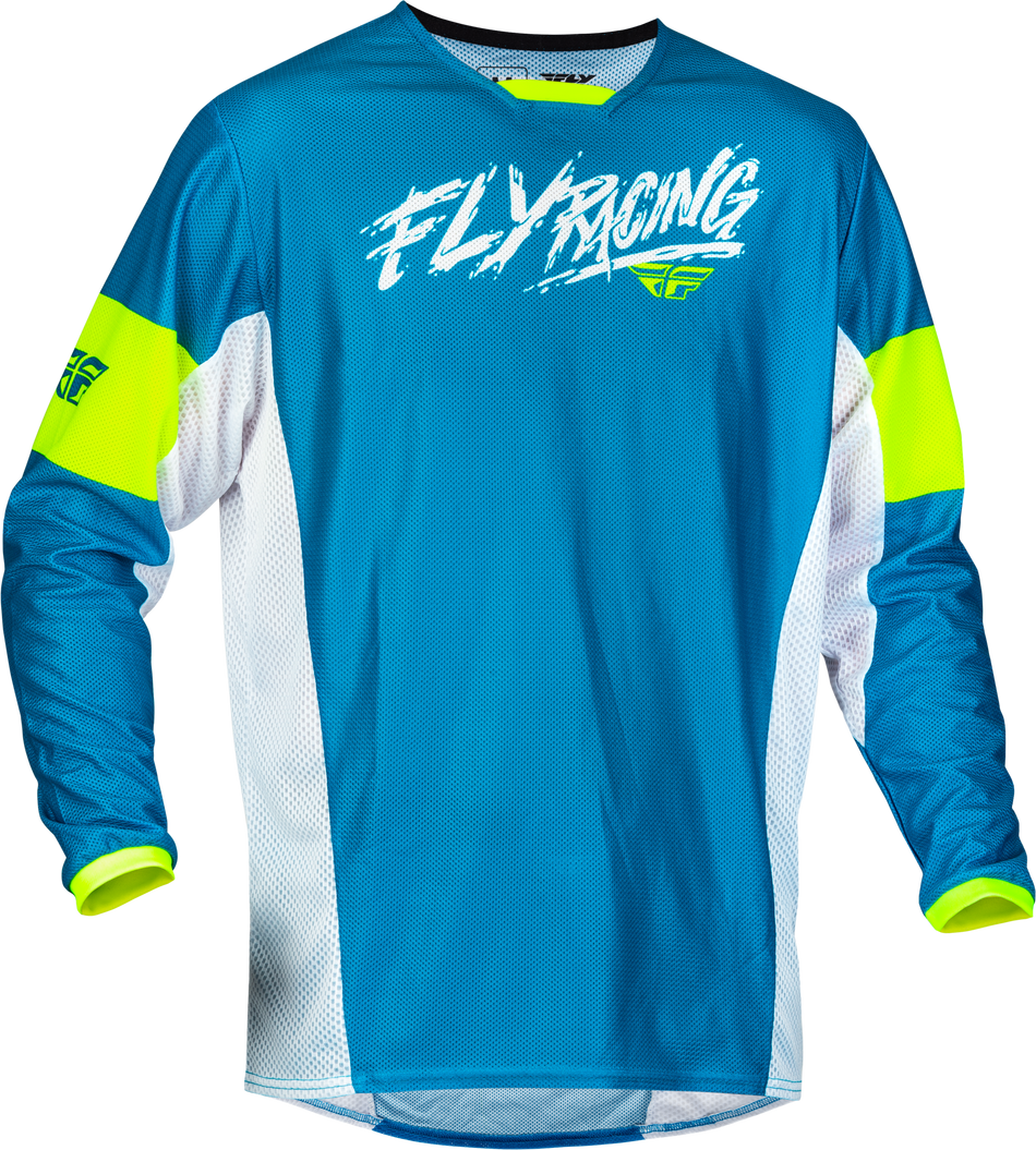 FLY RACING Yth Kinetic Mesh Khaos Jersey Blue/White/Hi-Vis Yl 377-332YL