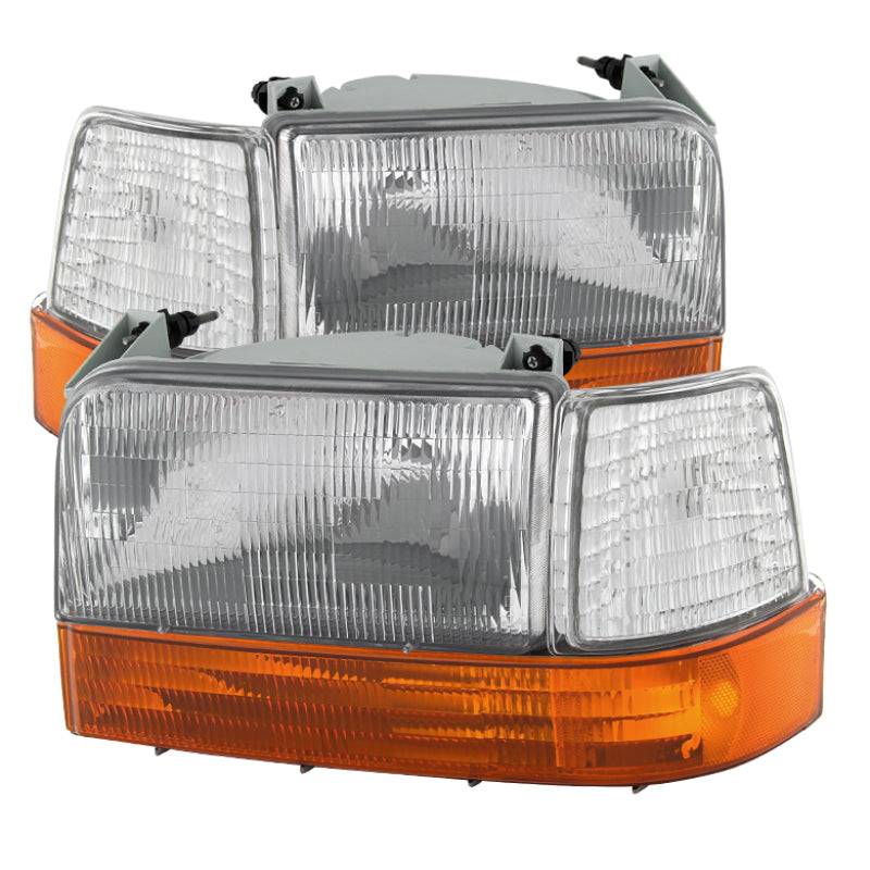 Xtune Ford F150/Bronco 92-96 Headlights w/Corner Bumper 6pcs Amber- Clear HD-JH-FB92-SET-OEAM-C 9027338