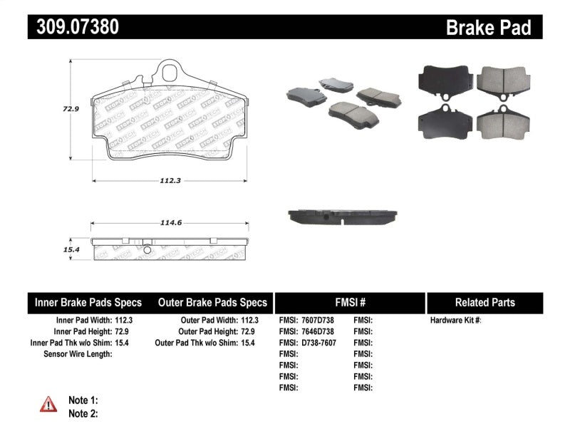 StopTech Performance 97-04 Porsche Boxster / 00-08 Boxster S / 98-08 911 Rear Brake Pads 309.0738