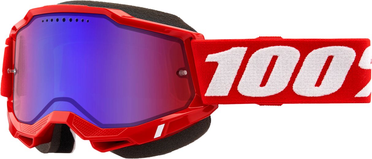 100% Accuri 2 Snowmobile Goggle Neon Red Mirror Red/Blue Lens 50022-00005