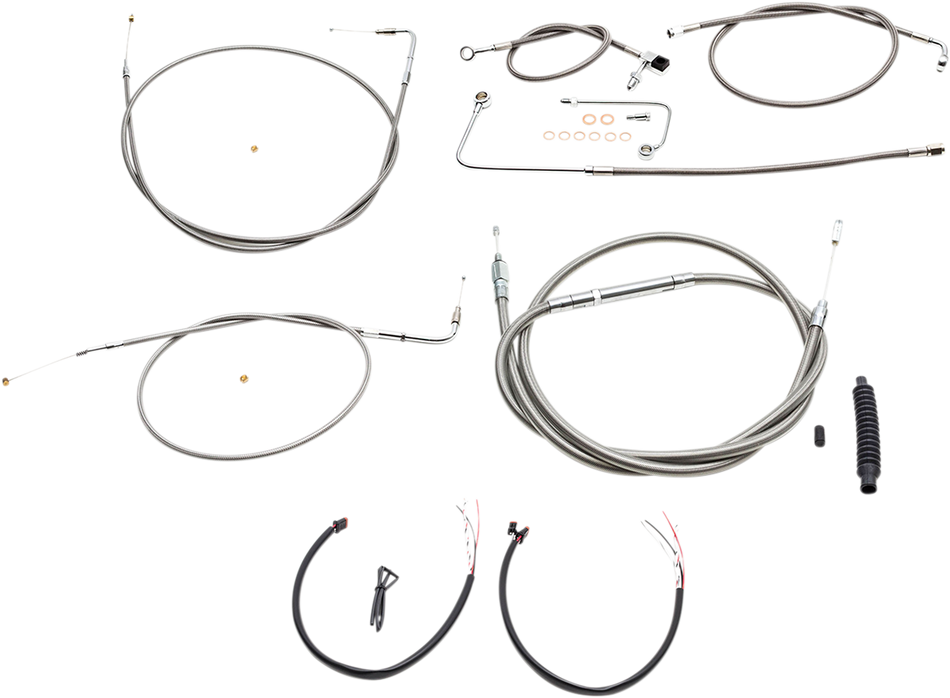 LA CHOPPERS Handlebar Cable/Brake Line Kit - Complete - 15" - 17" Ape Hanger Handlebars - Stainless LA-8151KT2A-16