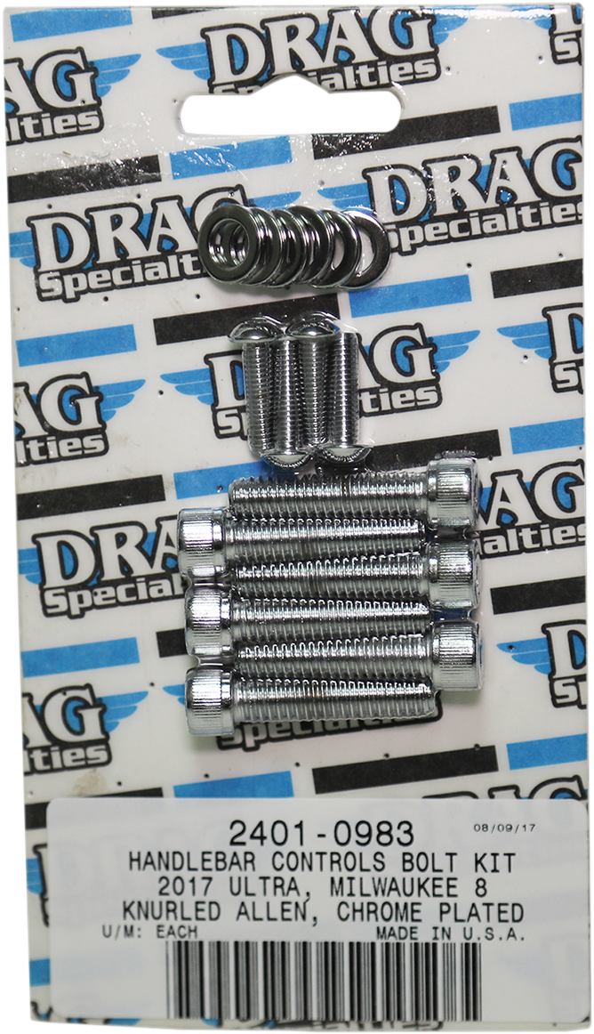 DRAG SPECIALTIES Handlebar Control Knurled Bolt Kit - Chrome - M8 MK784