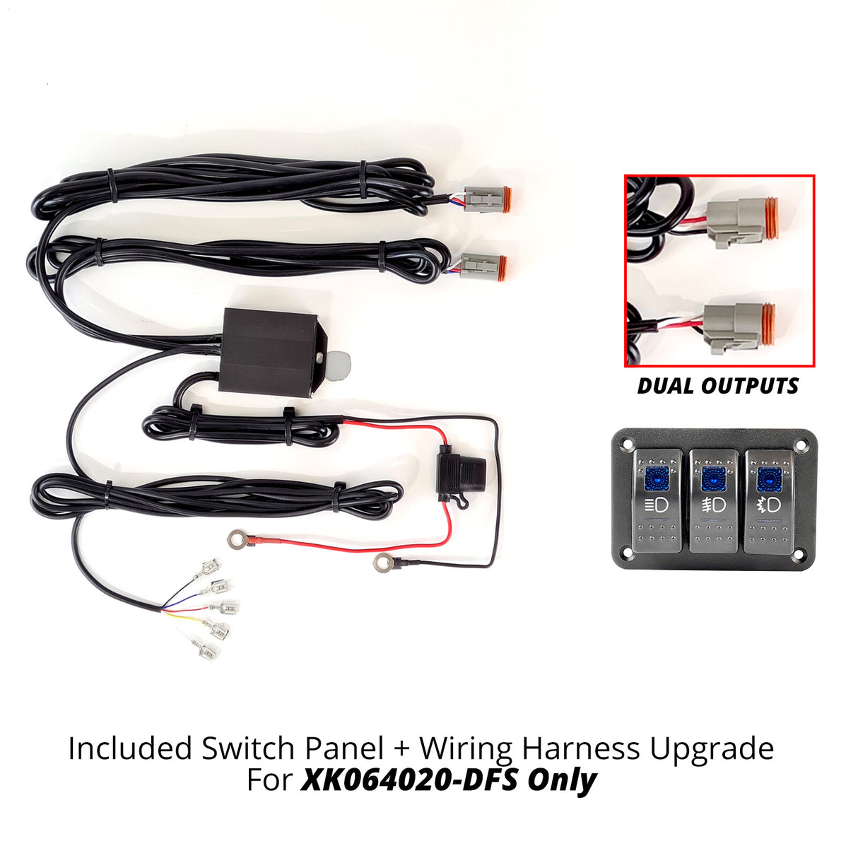 XK GLOW 3 Switch Rocker Panel 3 Output Wire Strobe Combo XK064-WIRE-3OP