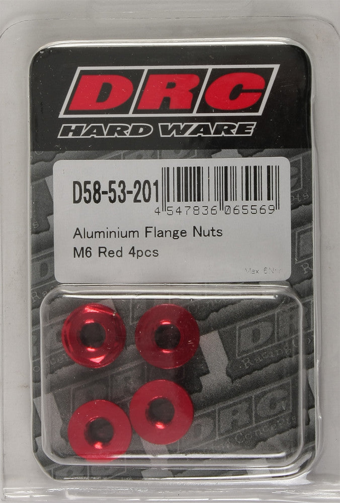 DRC Aluminium-Flanschmuttern, rot, M6 x 12 mm, 4 Stück/Packung, D58-53-201