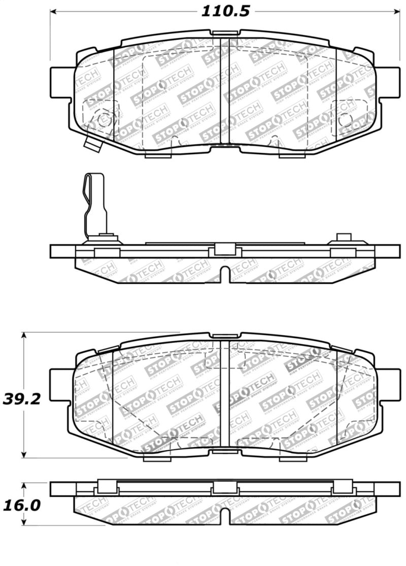 StopTech Performance 06-10 Subaru Legacy Sedan/Outback/13 BRZ / 13 Scion FR-S Rear Brake Pads 309.1124