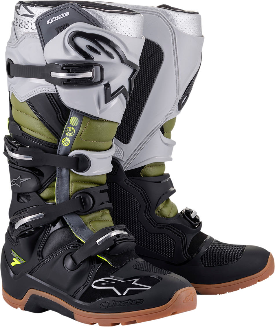 Botas ALPINESTARS Tech 7 - Negro/Plata/Verde - US 7 2012114-1916-7 